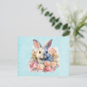 Konijn met een krans van rozen Cute Briefkaart (Staand voorkant)