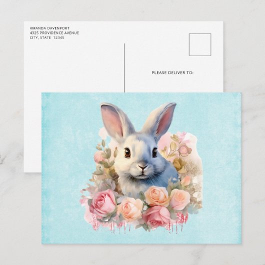 Konijn met een krans van rozen Cute Briefkaart (Voorkant / Achterkant)