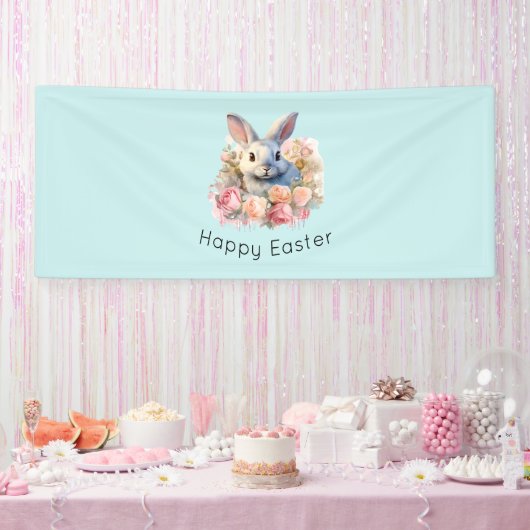 Konijn met een krans van rozen Cute Pasen Spandoek (Feest)