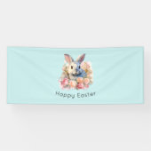 Konijn met een krans van rozen Cute Pasen Spandoek (Horizontaal)