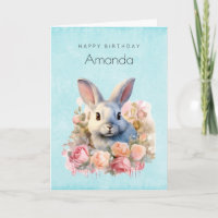 Konijn met een krans van rozen Cute Verjaardag