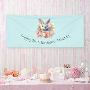 Konijn met een krans van rozen Cute Verjaardag Spandoek