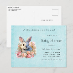 Konijn met een krans van rozen Cute Verjaardag Uitnodiging Briefkaart