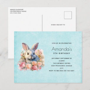 Konijn met een krans van rozen Cute Verjaardag Uitnodiging Briefkaart