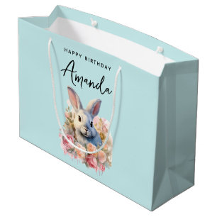 Konijn met een krans van rozen Gefeliciteerd verja Groot Cadeauzakje