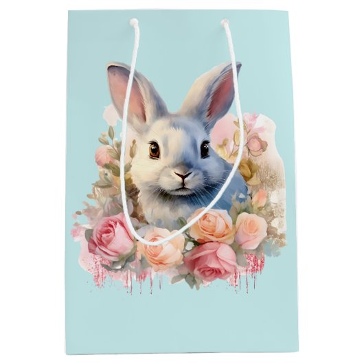 Konijn met een krans van rozen Moois Medium Cadeauzakje (Voorkant)