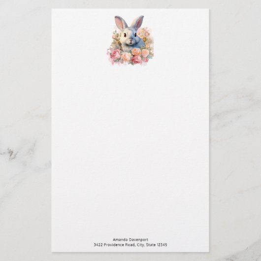 Konijn met een krans van rozen Schattig Briefpapier (Voorkant)