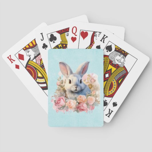 Konijn met een krans van rozen Schattig Pokerkaarten (Achterkant)