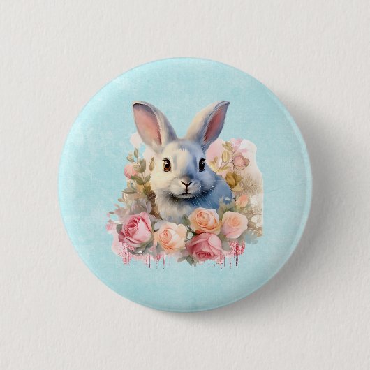 Konijn met een krans van rozen Schattig Ronde Button 5,7 Cm (Voorkant)