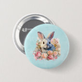 Konijn met een krans van rozen Schattig Ronde Button 5,7 Cm (Voorkant /achterkant)