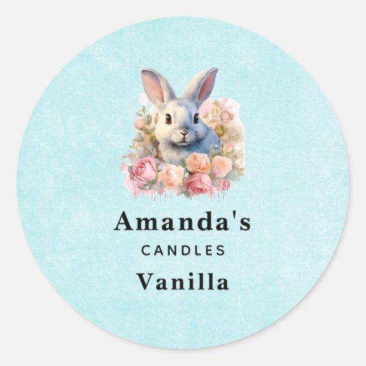 Konijn met een krans van rozen Schattig Ronde Sticker (Voorkant)