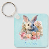 Konijn met een krans van rozen Schattig Sleutelhanger (Voorkant)