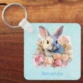 Konijn met een krans van rozen Schattig Sleutelhanger (Voorkant)