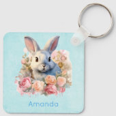 Konijn met een krans van rozen Schattig Sleutelhanger (Achterkant)