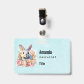 Konijn met een krans van rozen Schattig zakelijk Badge (Voorzijde met clip)