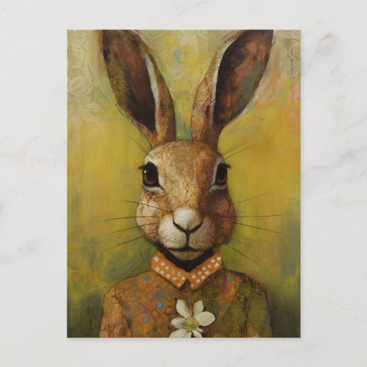 Konijn met een witte bloem briefkaart (Voorkant)