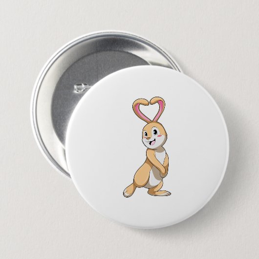 Konijn met hart ronde button 7,6 cm (Voorkant /achterkant)