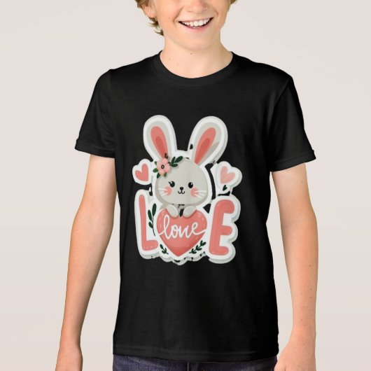 Konijn met Hart Tri-Blend Shirt (Voorkant)