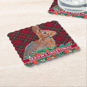 Konijn met Holly Berries en Plaid Kartonnen Onderzetters (Gebogen)