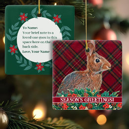 Konijn met Holly Berries en Plaid Keramisch Ornament