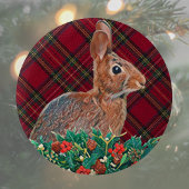 Konijn met Holly Berries en Plaid Ronde Button 5,7 Cm