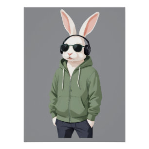 Konijn met hoodie Grappig Cool Dier karakter Perfect Poster