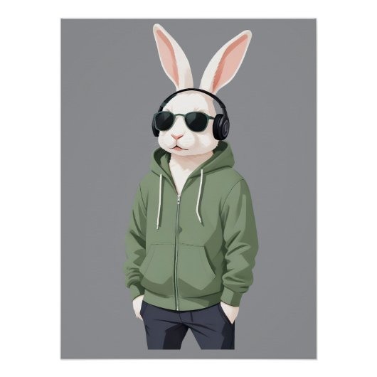 Konijn met hoodie Grappig Cool Dier karakter Perfect Poster (Voorkant)