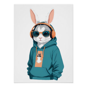 Konijn met hoodie Grappig Cool Dier karakter Perfect Poster