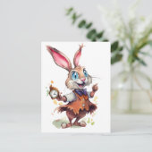 Konijn met horloge briefkaart (Staand voorkant)