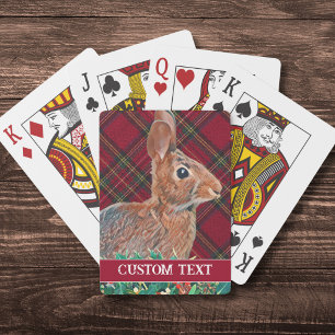 Konijn met hulstbessen en ruitpatroon Aanpasbaar Pokerkaarten