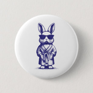 Konijn Met Jas En Zonnebril Blauw Retro Paas Konij Ronde Button 5,7 Cm