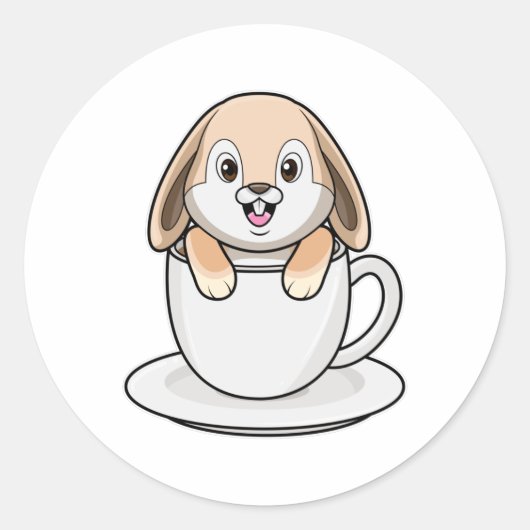 Konijn met koffie ronde sticker (Voorkant)