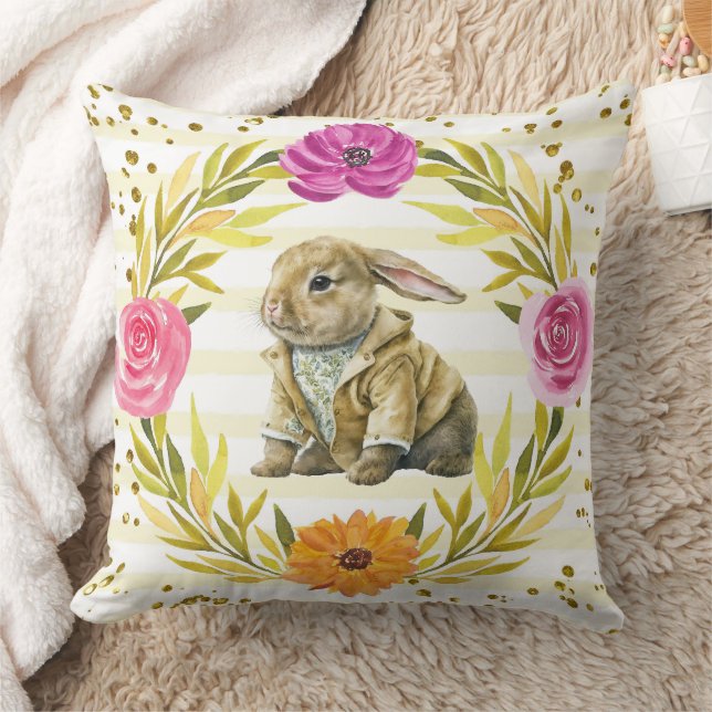 Konijn met lentebloemen kussen (Deken)