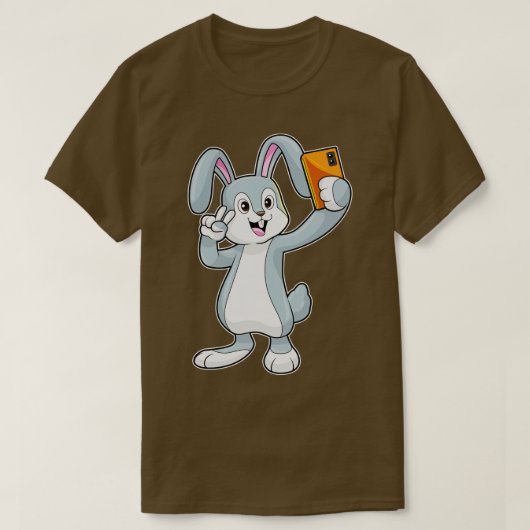 Konijn met mobiele telefoon t-shirt (Design voorkant)