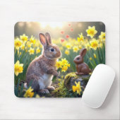 Konijn Met Narcissen voor Chocolade Paashaas Muismat (Met muis)