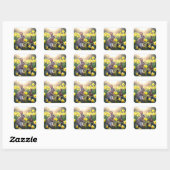 Konijn met narcissen voor chocolade paashaas vierkante sticker (Vel)