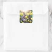 Konijn met narcissen voor chocolade paashaas vierkante sticker (Tas)
