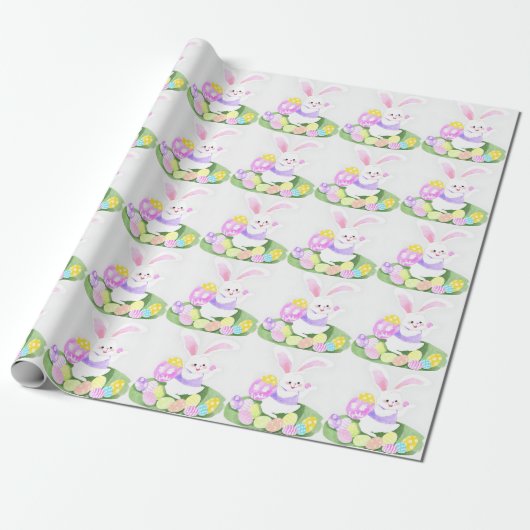 Konijn met paaseieren cadeaupapier (Uitgerold)