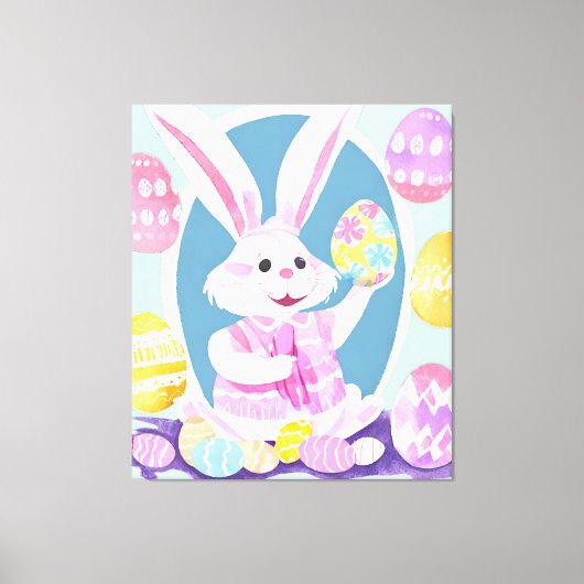 Konijn met paaseieren canvas afdruk (Voorkant)
