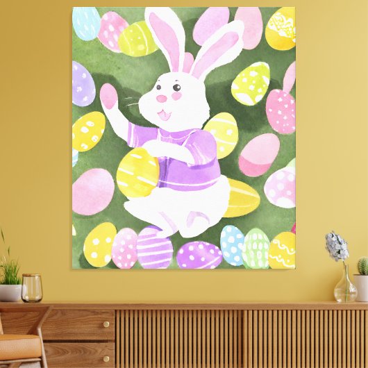 Konijn met paaseieren canvas afdruk (Insitu (Woonkamer))