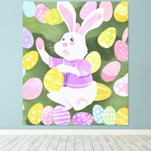Konijn met paaseieren canvas afdruk (Insitu (Houten vloer))