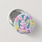 Konijn met paaseieren ronde button 3,2 cm (Voorkant /achterkant)