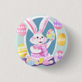 Konijn met paaseieren ronde button 3,2 cm (Voorkant)