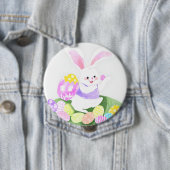 Konijn met paaseieren ronde button 4,0 cm (In situ)