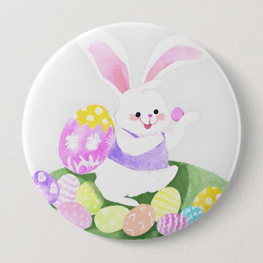 Konijn met paaseieren ronde button 4,0 cm (Voorkant)