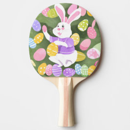 Konijn met paaseieren tafeltennisbatje