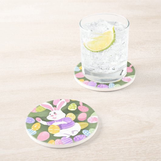 Konijn met paaseieren zandsteen onderzetter (Zijkant)