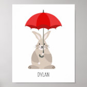 Konijn met paraplu aangepaste naam kinderkamer muu poster (Voorkant)