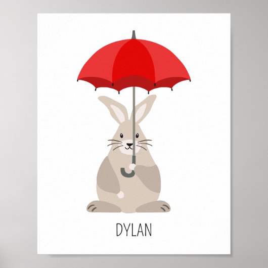 Konijn met paraplu aangepaste naam kinderkamer muu poster (Voorkant)