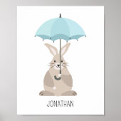 Konijn met paraplu aangepaste naam kinderkamer muu poster (Voorkant)